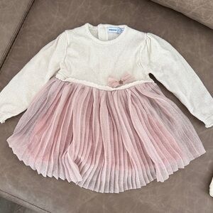 Mayoral Cream Knit Top with Pink Pleated Tulle Skirt - Girls